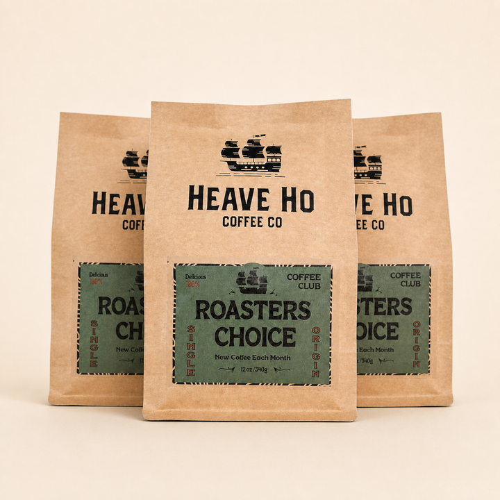 Three bags of Head Roaster's Choice coffee representing a three-month subscription
